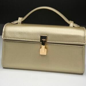 APRYL Gold Metallic Top Handle Mini Bag Structured Y2K Clutch Purse Glam Evening